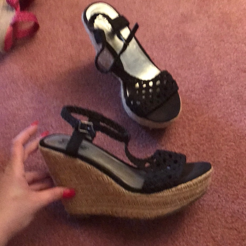 Black crochet wedges